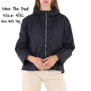 Save The Duck Women's Black Hope Hooded Windbreaker Jacket Size 4 XL New